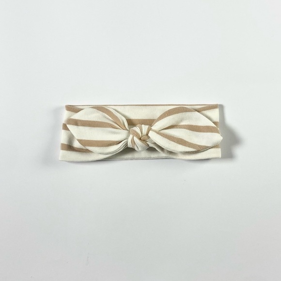 Mocha and Cream Stripe Baby Bow Headband - Picture 2 of 5
